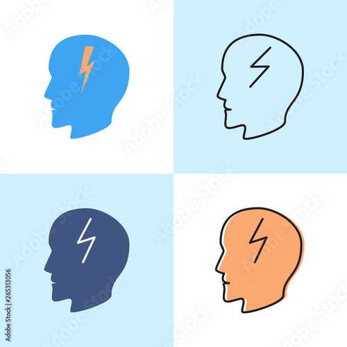 Headache concept icon set in flat and line styles