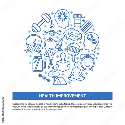 Health improvement round concept banner in line style