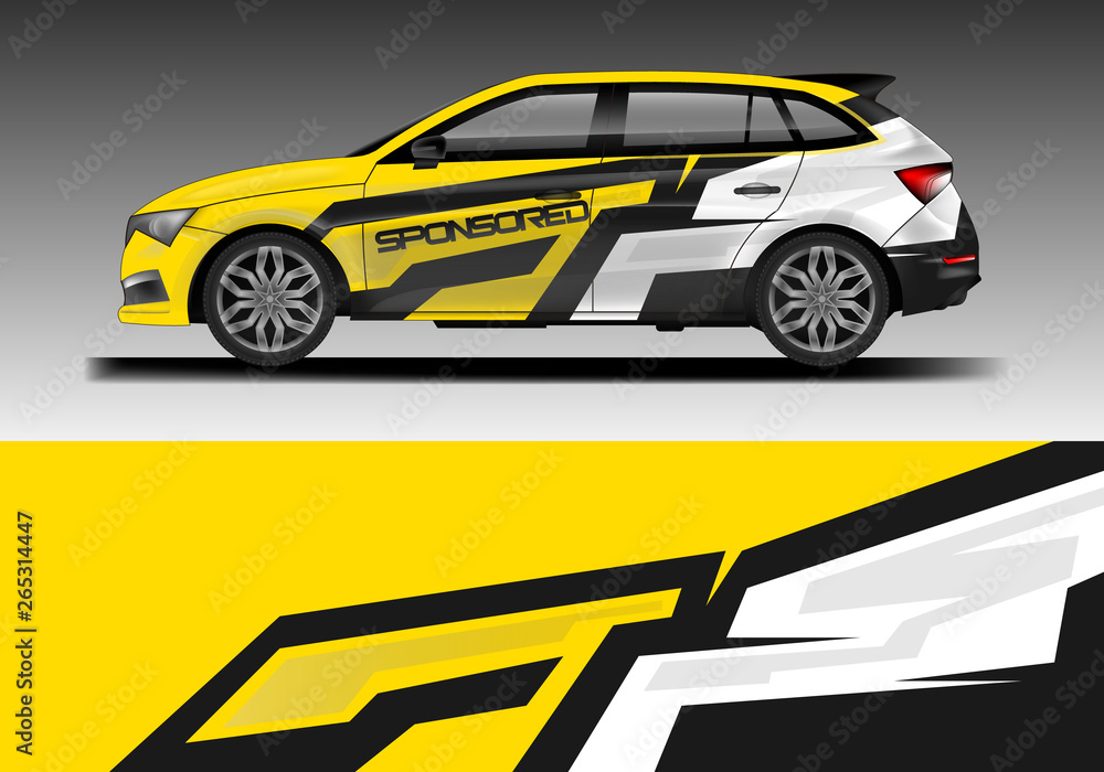 Naklejka premium Car decal van wrap design vector. Graphic company background designs . Van, bus, truck, wrap design.