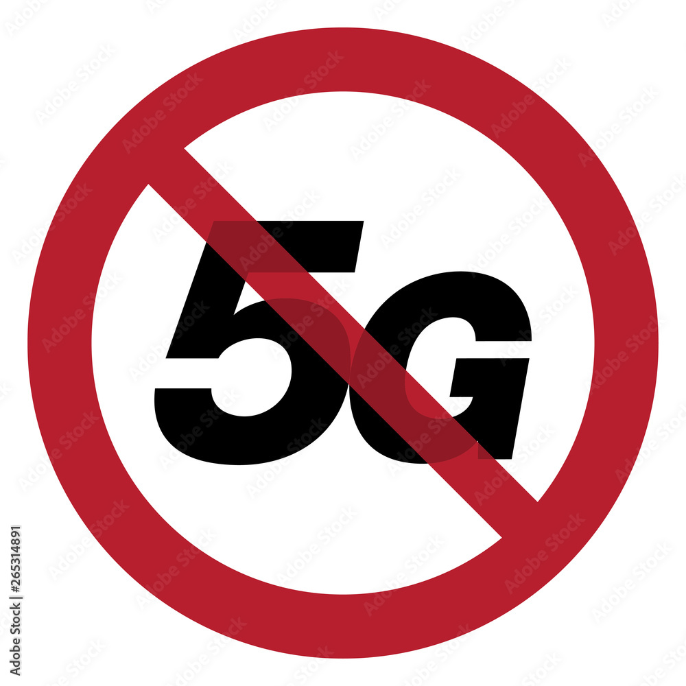 5G (fifth generation) prohibited symbol sign isolated on white background