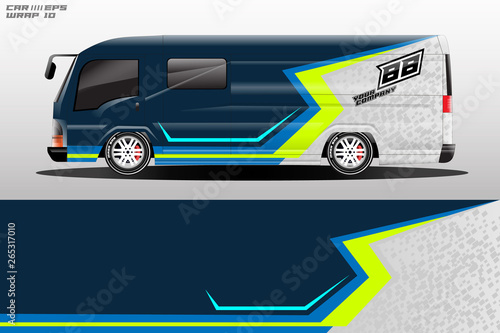 Van decal cargo and car wrap vector, truck, bus, racing, service car, auto designs . Graphic abstract background livery . 
