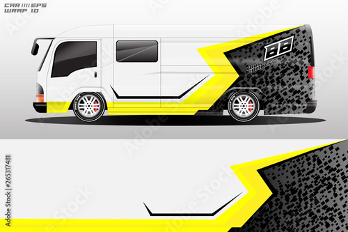 Van decal cargo and car wrap vector, truck, bus, racing, service car, auto designs . Graphic abstract background livery . 