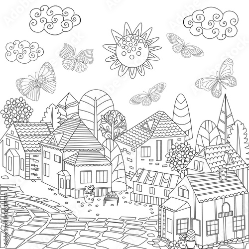 sunny cityscape for your coloring book