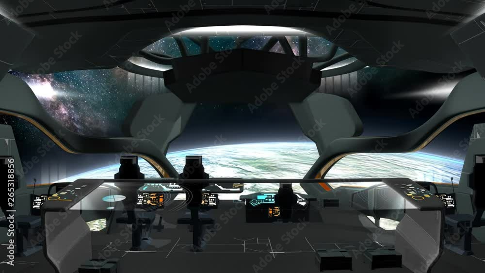 Sci-Fi spaceship command room view. Sci-Fi spaceship command room view.