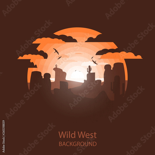 Wild west landscape. Western scene.Negative space illustration