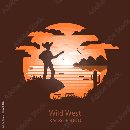 Wild west landscape. Western scene.Negative space illustration