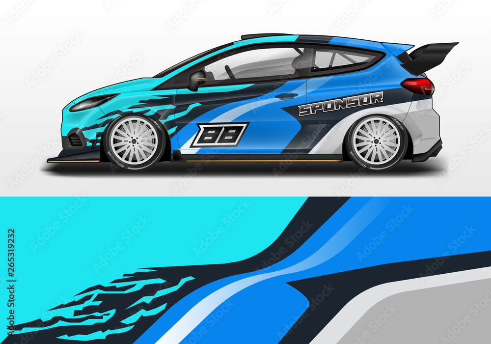 Car wrap decal design vector. Graphic abstract background kit designs for vehicle, race car, rally, livery 
