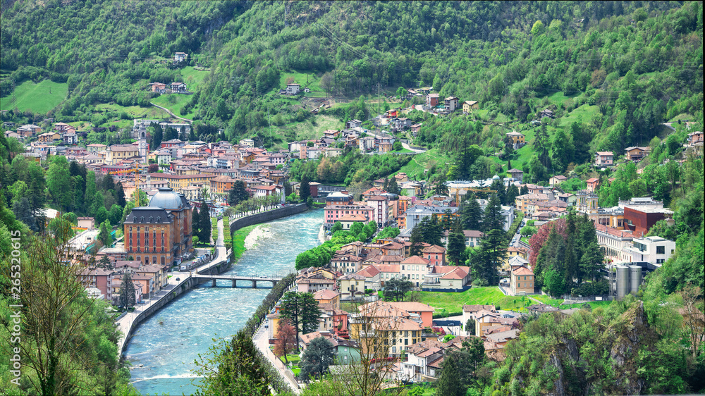 The brembo river crosses the tourist resort of the brembana valley San pellegrino terme