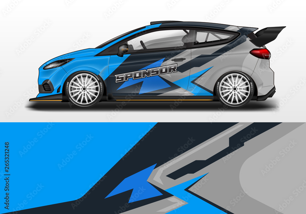 Car wrap decal design vector. Graphic abstract background kit designs for vehicle, race car, rally, livery 