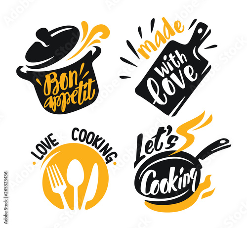 cooking lettering elements icons on white