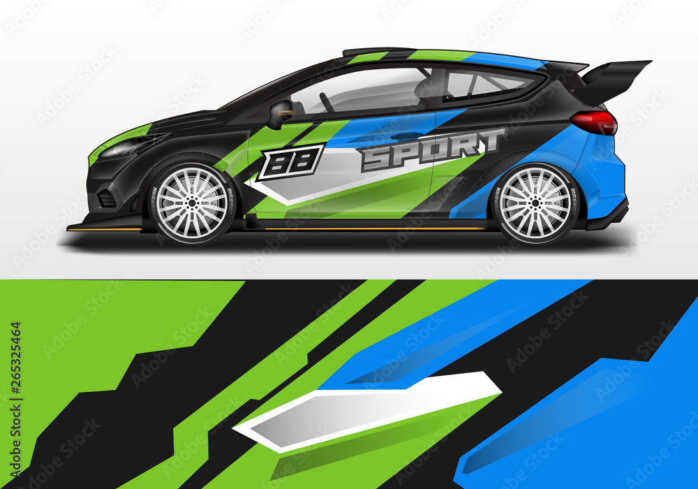 Fototapeta premium Car wrap decal design vector. Graphic abstract background kit designs for vehicle, race car, rally, livery 