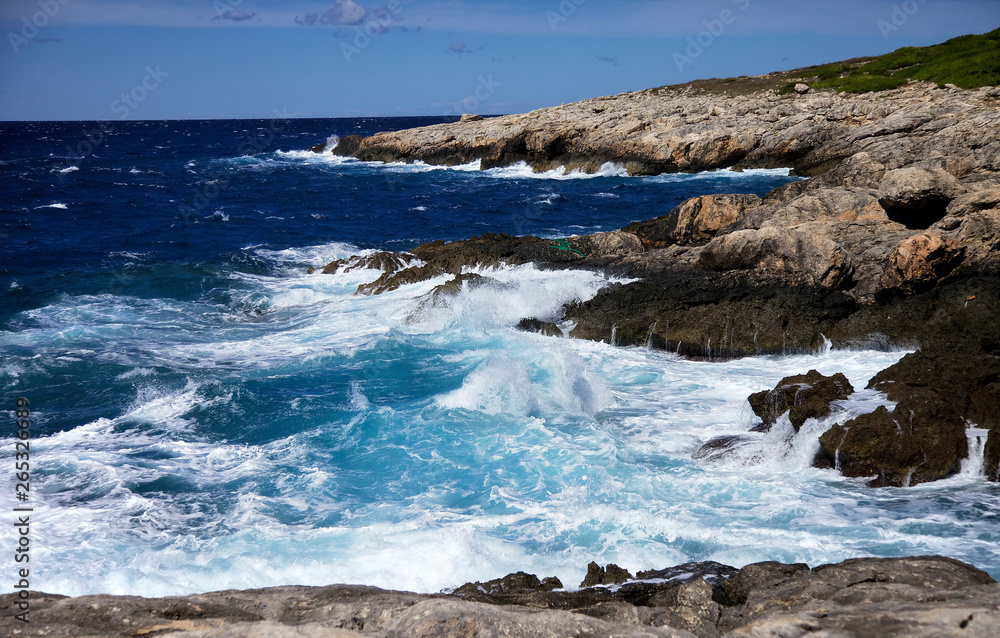waves on cliff, Tremiti archipelago. Apulia, Italy waves on cliff, Tremiti archipelago. Apulia, Italy