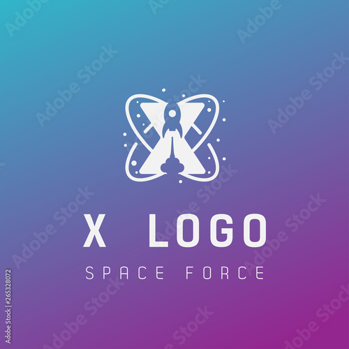 x initial space force logo design galaxy rocket vector in gradient background