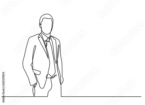 continuous line drawing of businessman standing. vector illustration isolated on white background