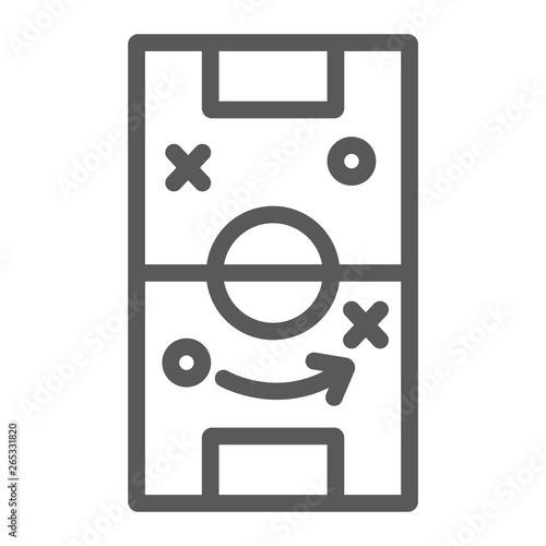 Soccer strategy line icon, game and field, football tactic sign, vector graphics, a linear pattern on a white background.