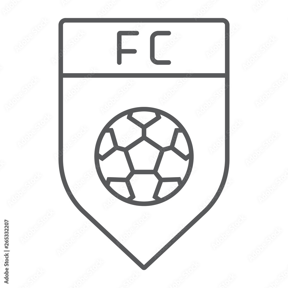 Soccer club thin line icon, game and badge, football emblem sign, vector graphics, a linear pattern on a white background. Soccer club thin line icon, game and badge, football emblem sign, vector graphics, a linear pattern on a white background.