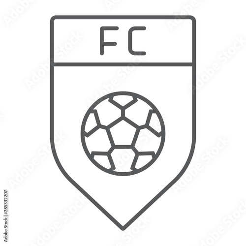 Soccer club thin line icon, game and badge, football emblem sign, vector graphics, a linear pattern on a white background.