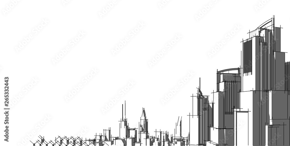 Obraz premium 3D ilustracja architektury budynku perspektywy linii.