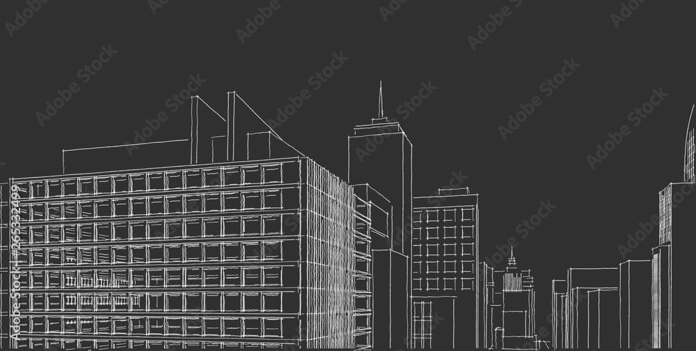 Fototapeta premium 3D illustration architecture building perspective lines.
