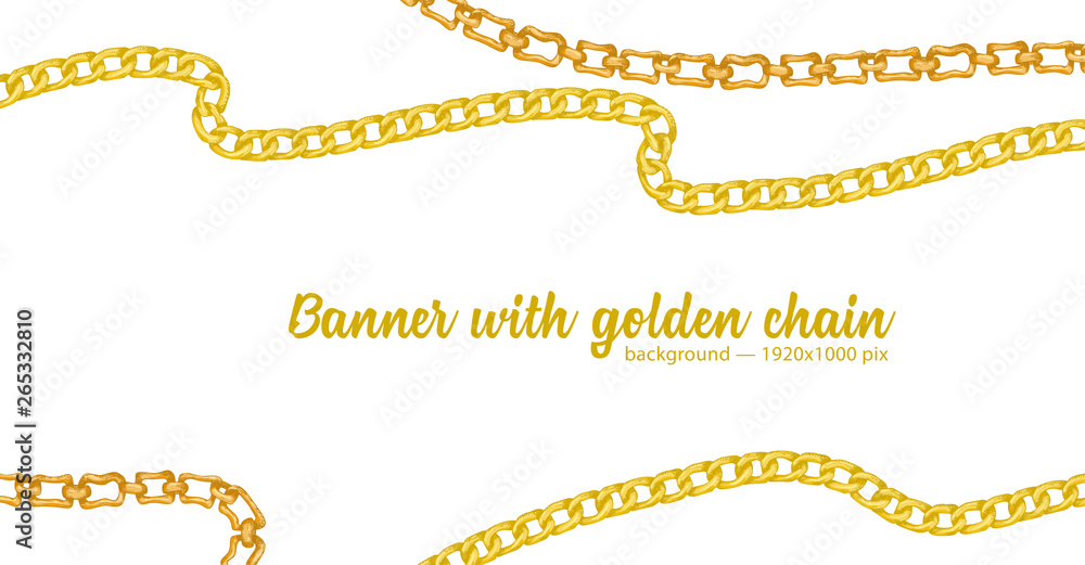 Horizontal web banner with abstract pattern of hand-drawn sketch golden chain isolated on white background Horizontal web banner with abstract pattern of hand-drawn sketch golden chain isolated on white background