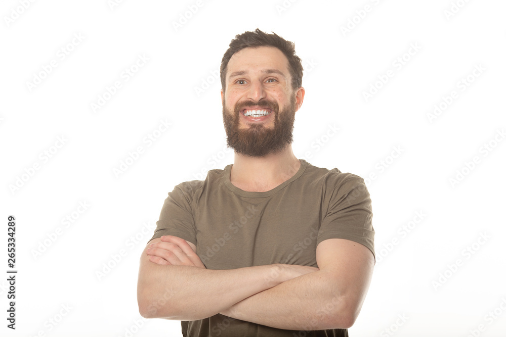 Portrait of a handsome young bearded man laughing Portrait of a handsome young bearded man laughing