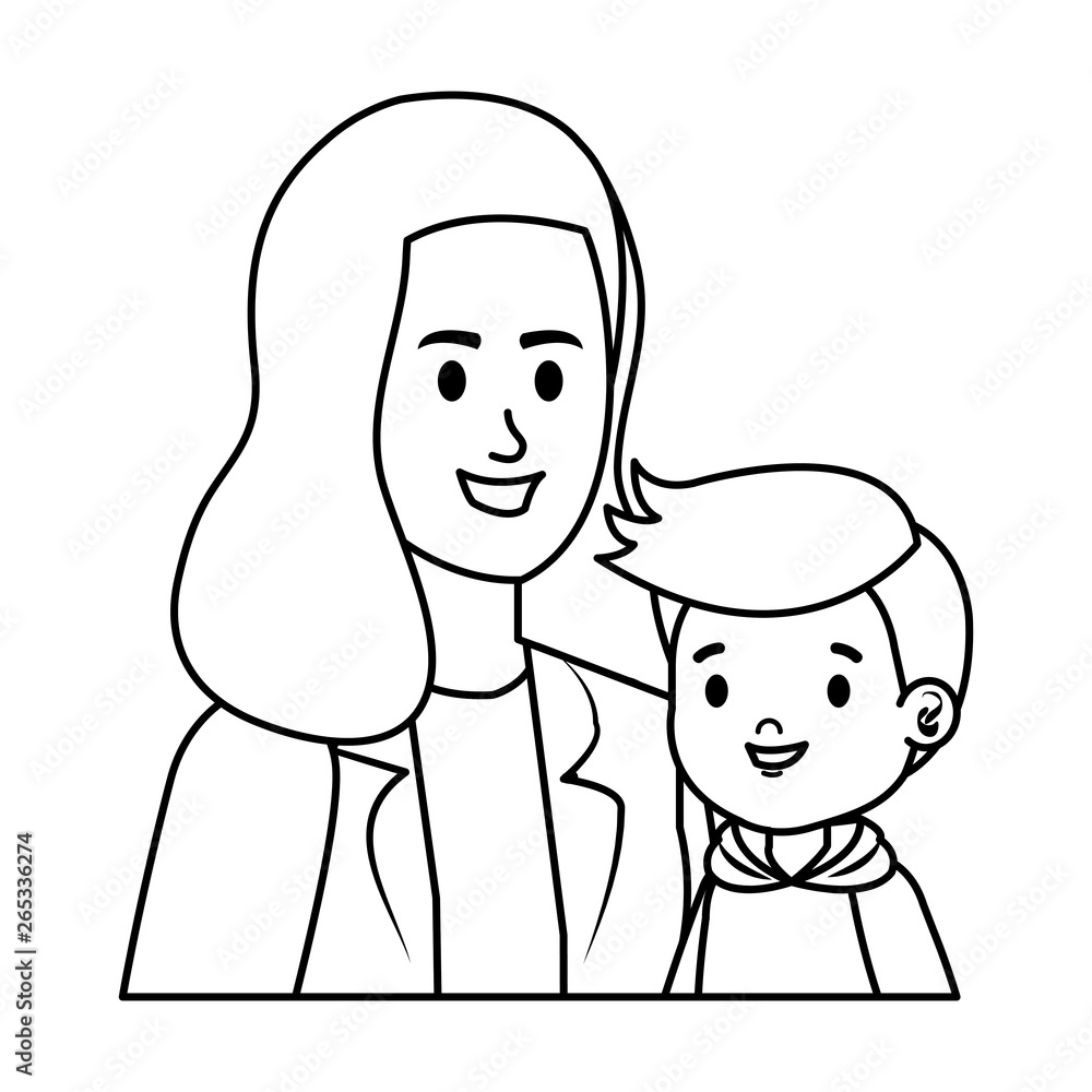 young mother with little son characters