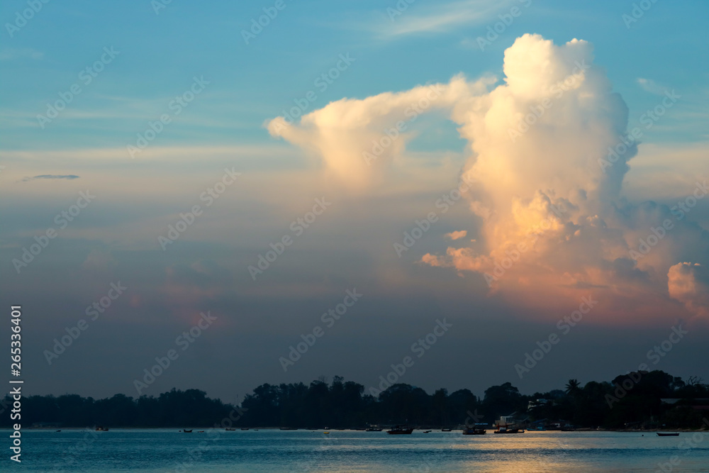 white orange sunset cloud sunshine in blue sky over sea white orange sunset cloud sunshine in blue sky over sea