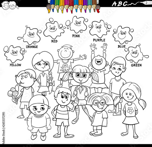 basic colors coloring book with happy kids