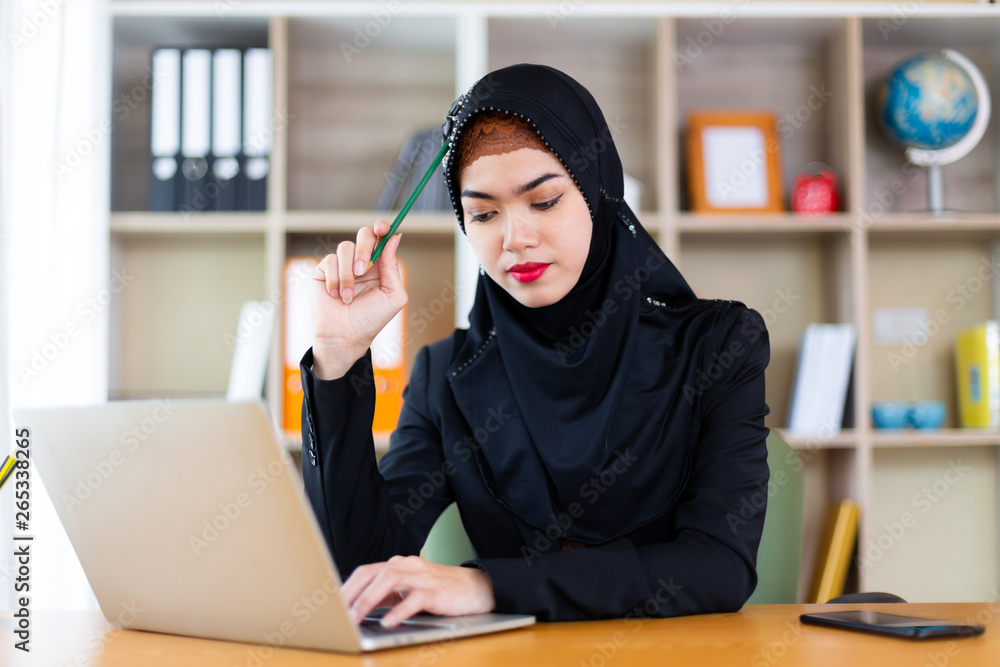 Portrait muslim businesswoman in start up office Portrait muslim businesswoman in start up office