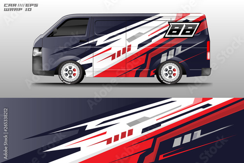 Van decal cargo and car wrap vector . Graphic abstract background livery 