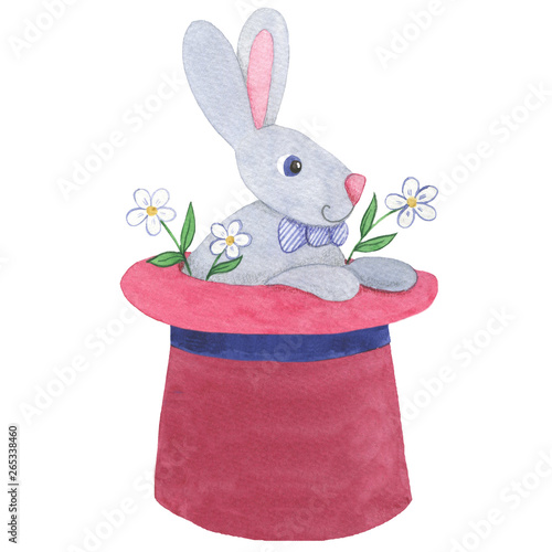 Cute rabbit in hat with flowers photo