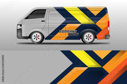 Van decal cargo and car wrap vector . Graphic abstract background livery 