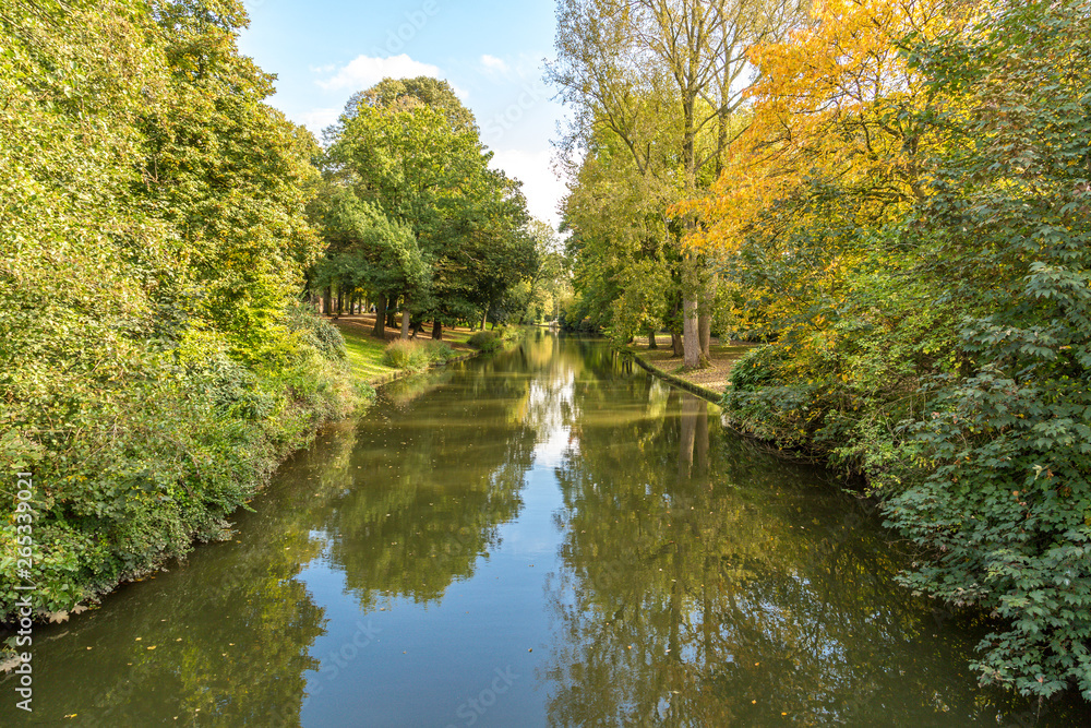 Beautiful view of canal and green nature near Bruges, Belgium Beautiful view of canal and green nature near Bruges, Belgium