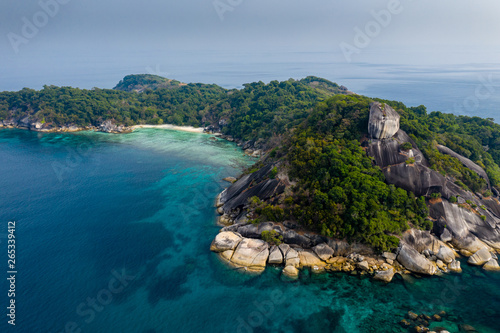 Slika na platnu Aerial drone view of a beautiful tropical island in the Mergui Archipelago, Myan