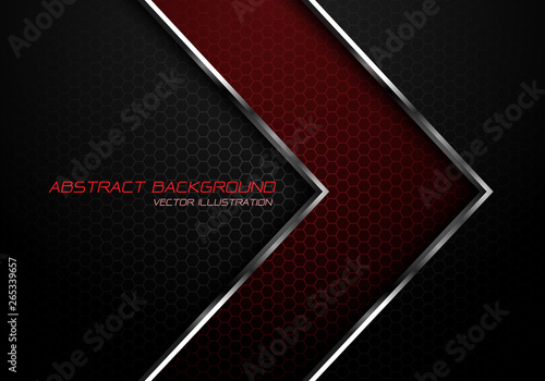 Abstract red silver line arrow on dark grey hexagon mesh design modern luxury futuristic background vector illustration.