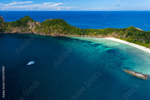 Aerial drone view of the tropical Ba Wei (Stewart island in the Mergui Archipelago, Burma