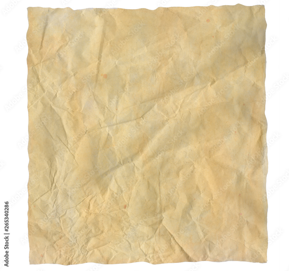 Old crumpled paper isolated on white background