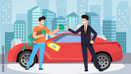 Buying Car for Winning Money Vector Illustration. © Mykola
