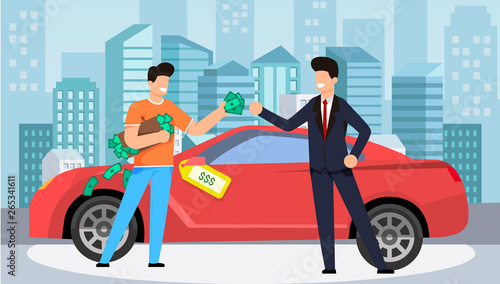 Buying Car for Winning Money Vector Illustration.