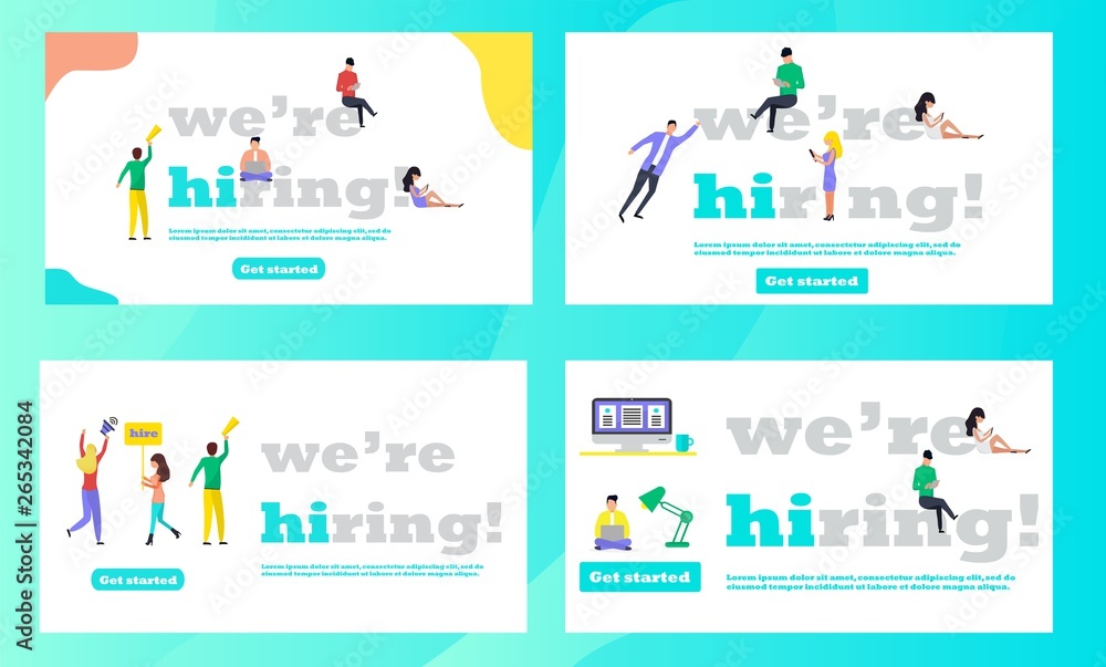 We are hiring illustration concept with small people, it is presented job recruitment character, set can be used for websites, landing page, template, ui, web, mobile app, poster, banner, flyer.