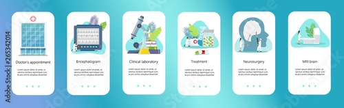 Neurology healthcare vector concept. Flat tiny nerve study doctor concept. Anatomical knowledge science of brain and senses diseases. Examine internal health and diagnosis controlled pills treatment