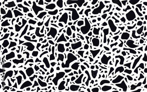 Unique terrazzo flooring vector seamless pattern in black and white. Texture composed of natural stone, glass, quartz, concrete, marble, quartz. Background