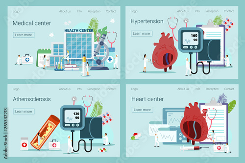 Heart medication solution tiny people atherosclerosis, EKG , Muga scan, cardiology,  hypotension and hypertens/ coronary artery concept vector for mobile website development, apps is presented.