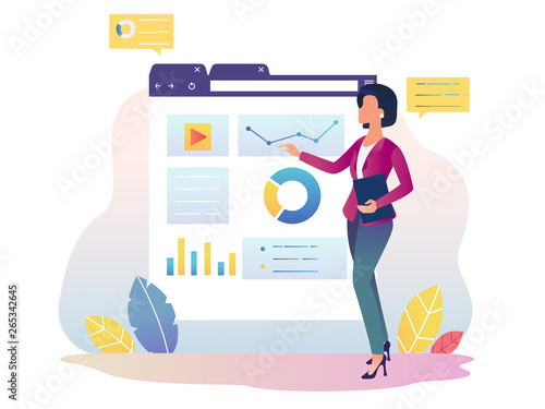 Financial analytics. Girl with Interactive Display