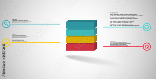 3D illustration infographic template with embossed cube divided to four parts