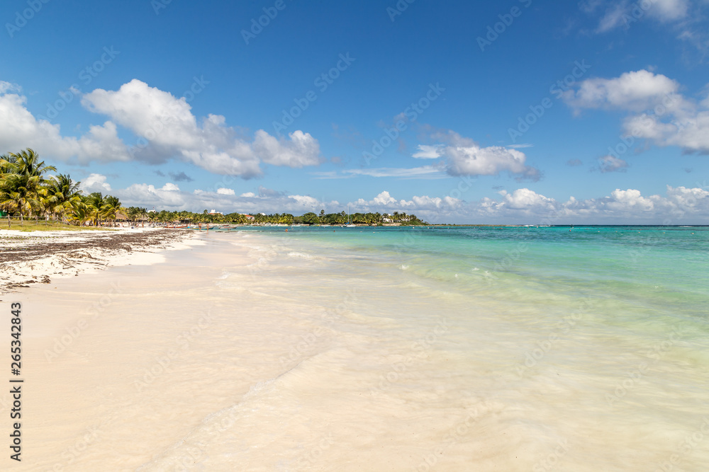 People relaxing at Akumal beach. Paradise bay beach in Quintana Roo in Mexico. Caribbean coast. Beach in Cancun on the Yucatan Peninsula