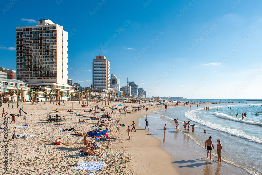 Beachgoers on Yom kippur, Tel Aviv, Israel