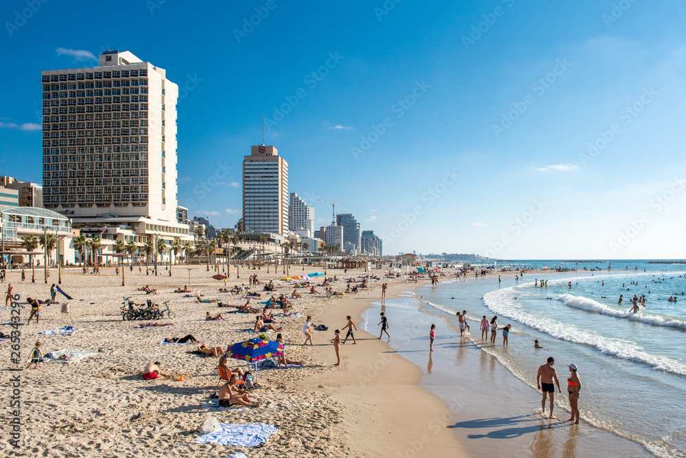 Beachgoers on Yom kippur, Tel Aviv, Israel Beachgoers on Yom kippur, Tel Aviv, Israel