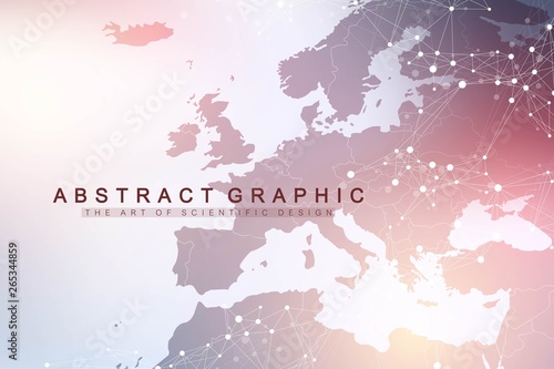 Technology abstract background with connected line and dots. Big data visualization. Perspective backdrop visualization. Analytical networks. Vector illustration.