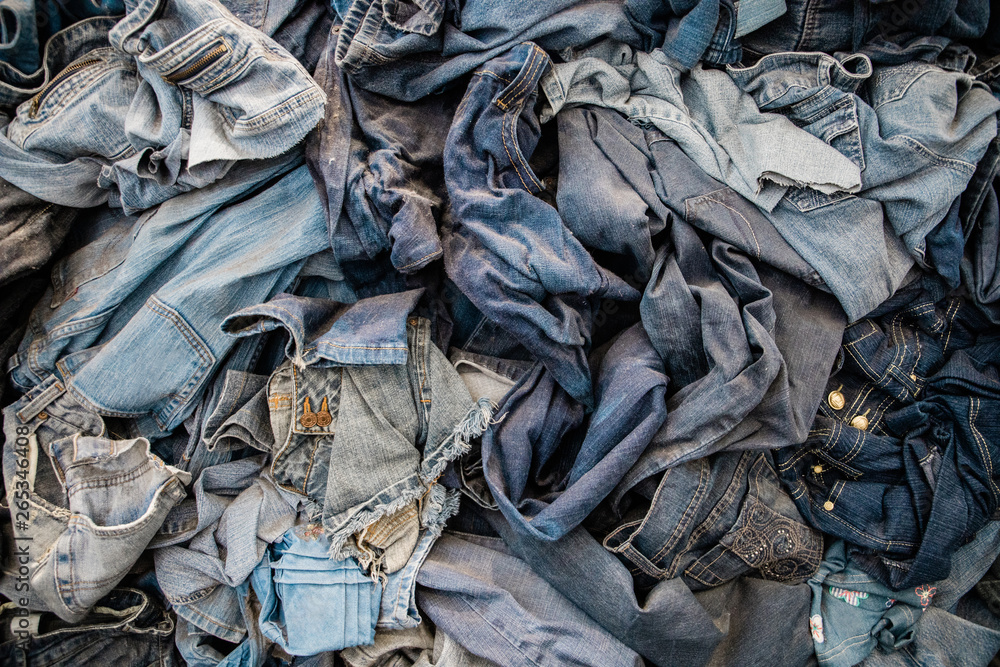 Pile of Old Vintage Denim Jeans Being Repurposed Stock Photo | Adobe Stock